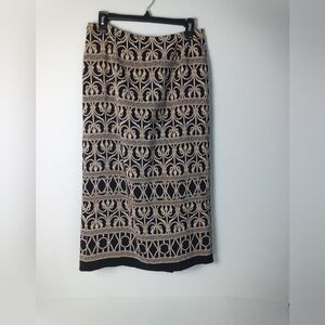 Talbots Vintage Silk Maxi Skirt Straight Black Beige Scarf Print Size 12